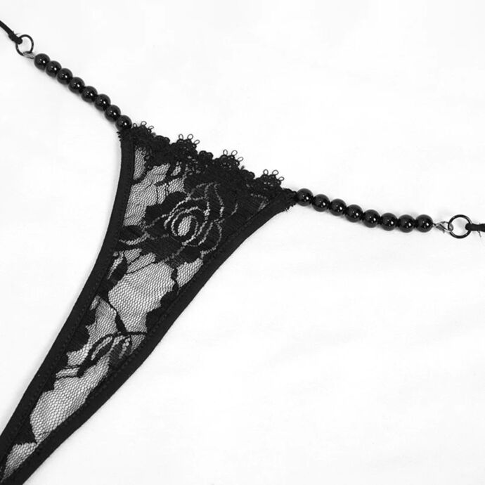 podprsenka a kalhotky (set) DEVIL FASHION - Lace bead chain sexy lingerie