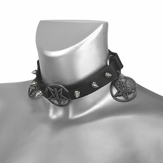 obojek kolem krku (postroj na botu) Triple Pentagram Sacrifice Boot Strap, Leather & Steel Fashion