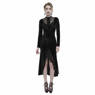 šaty dámské DEVIL FASHION  - Black Vintage Gothic Velvet Slit Long Sleeve Fishtail Party, DEVIL FASHION