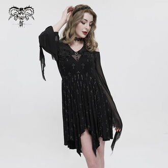 šaty dámské DEVIL FASHION - Gothic Dress with Tulle Sleeves, DEVIL FASHION