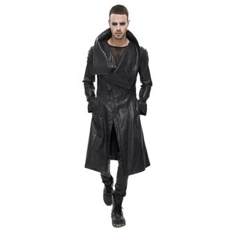 kabát pánský DEVIL FASHION - Villain Blues Punk Faux Leather Trench Coat - Black, DEVIL FASHION