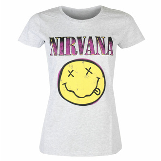 tričko dámské Nirvana - Xerox Happy Face Pink HEATHER - ROCK OFF - NIRVTS15LH